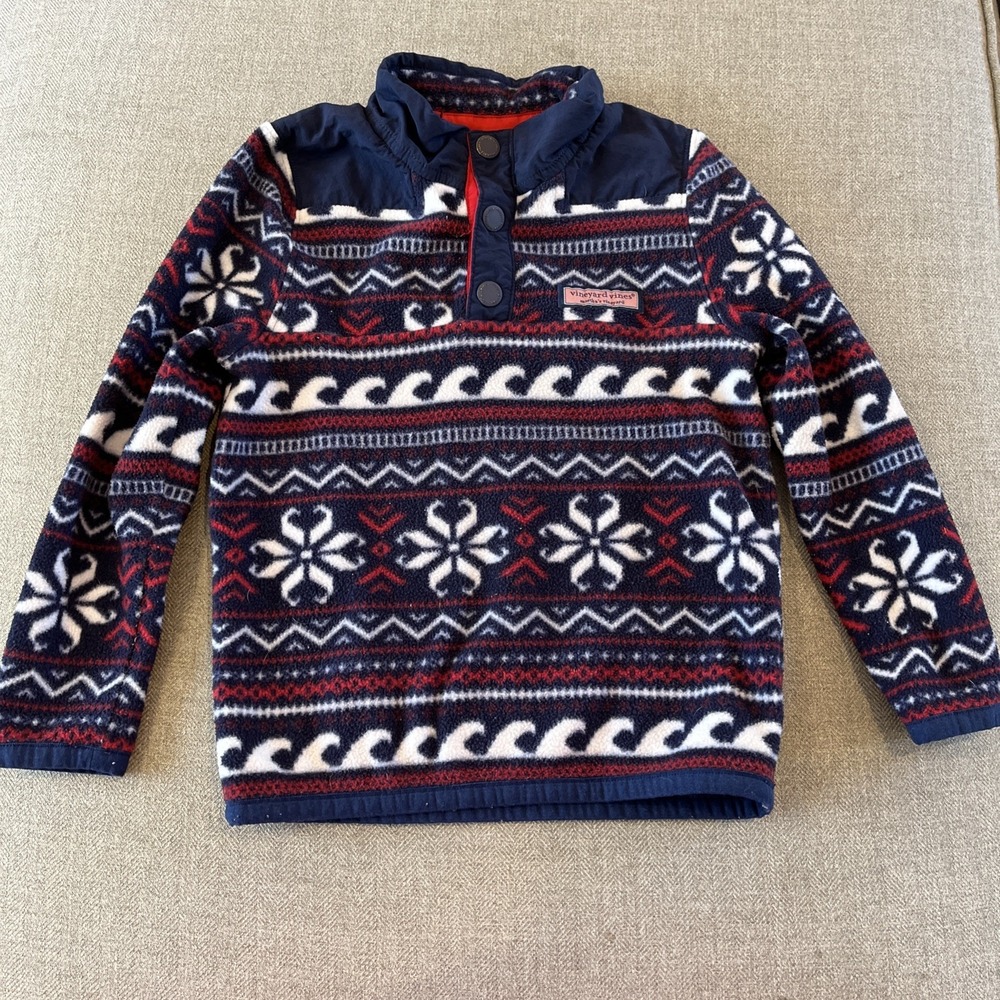 Vineyard Vines Fair Isle‎ Fleece Pullover Jacket 1/ 4 Snap Children 3T, EUC